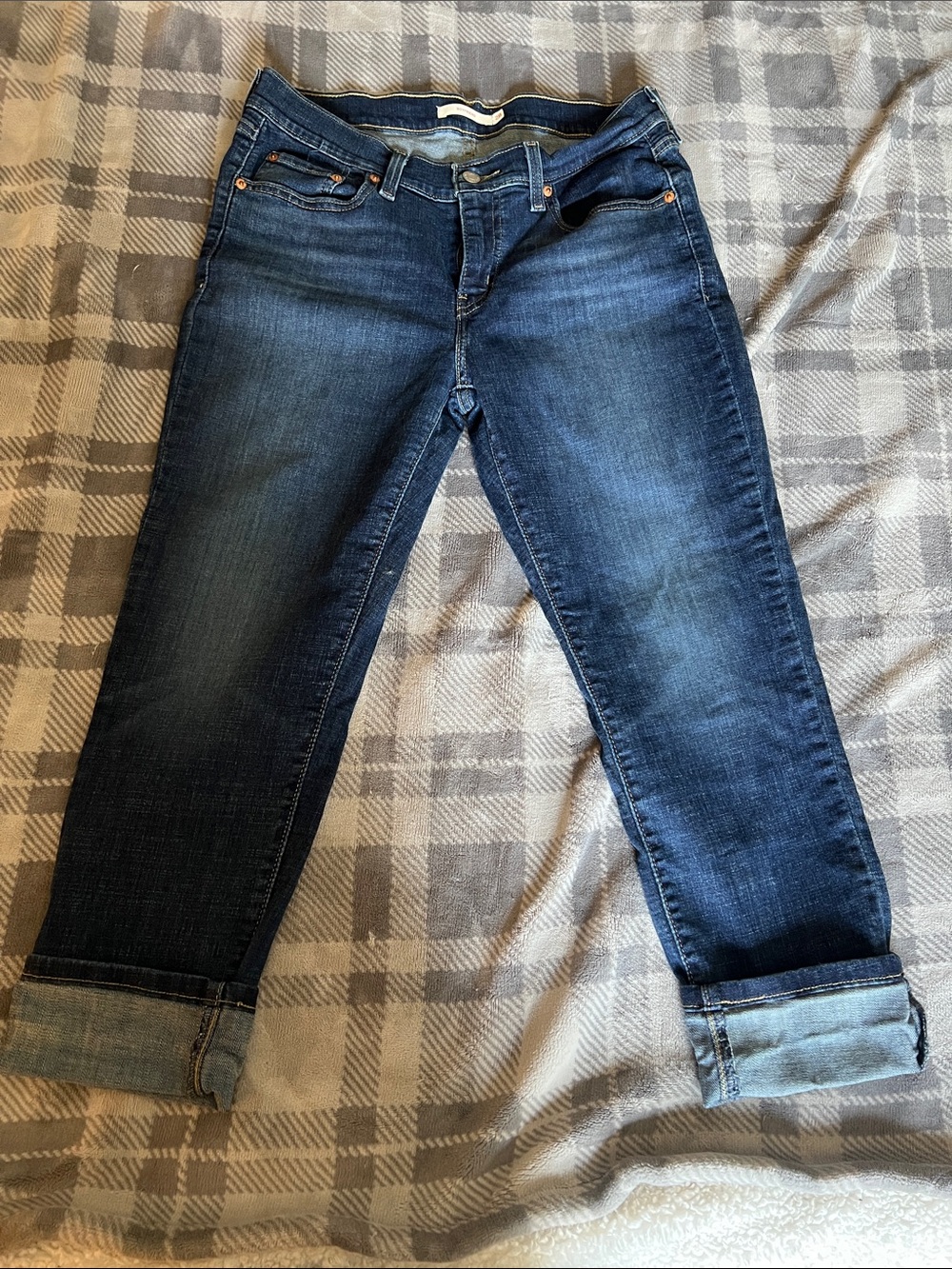 Levi's Dark Blue Rolled Cuff Boyfriend Jeans